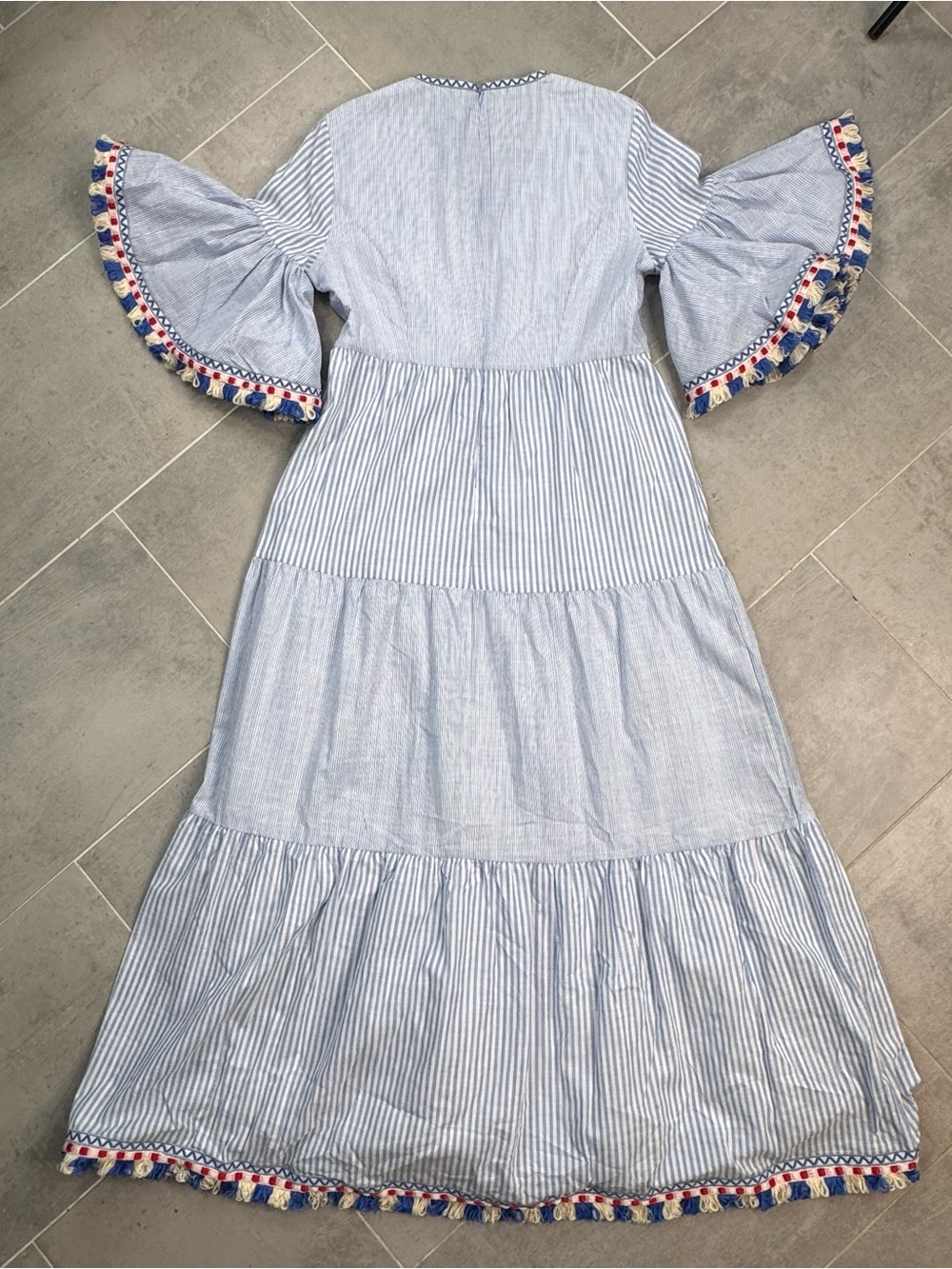 Tuckernuck Blue Striped Maxi Dress with Multicolor Fringe ladies Medium - Picture 6 of 12